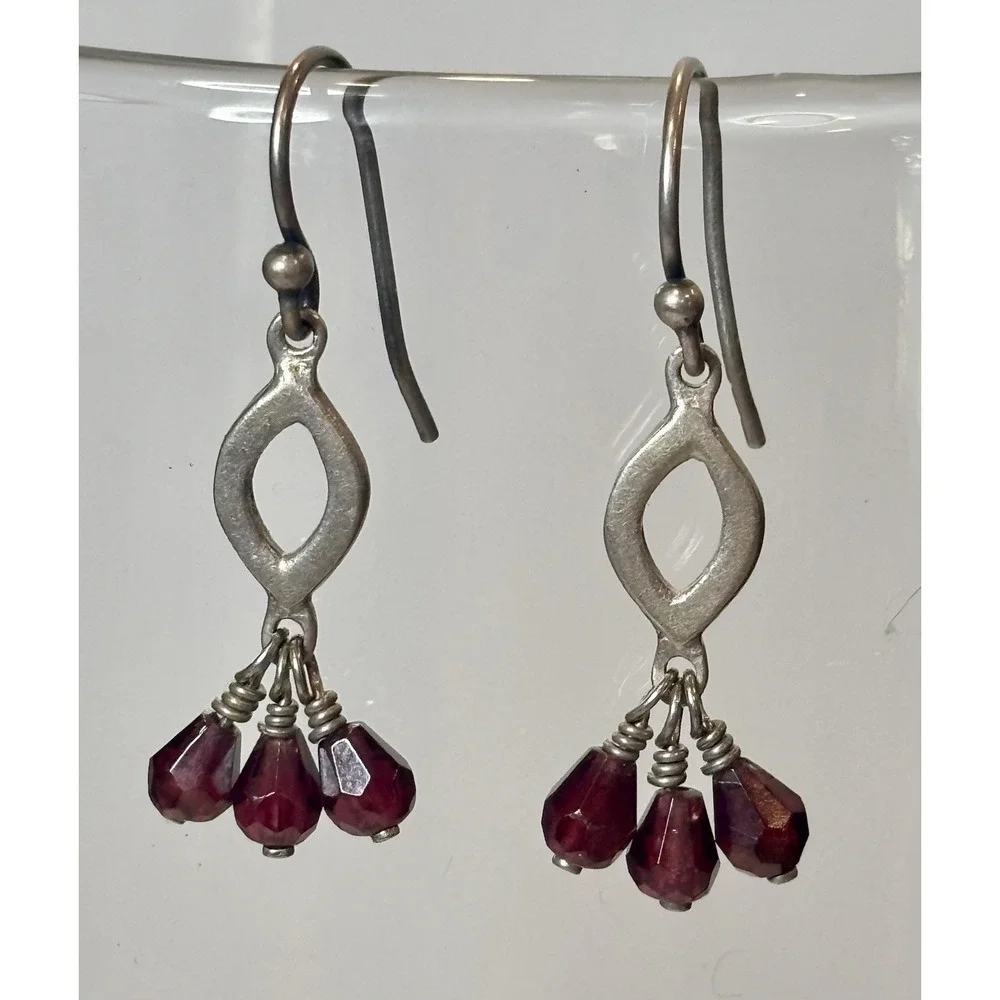 Vintage Garnet & Silver Dangle Earrings